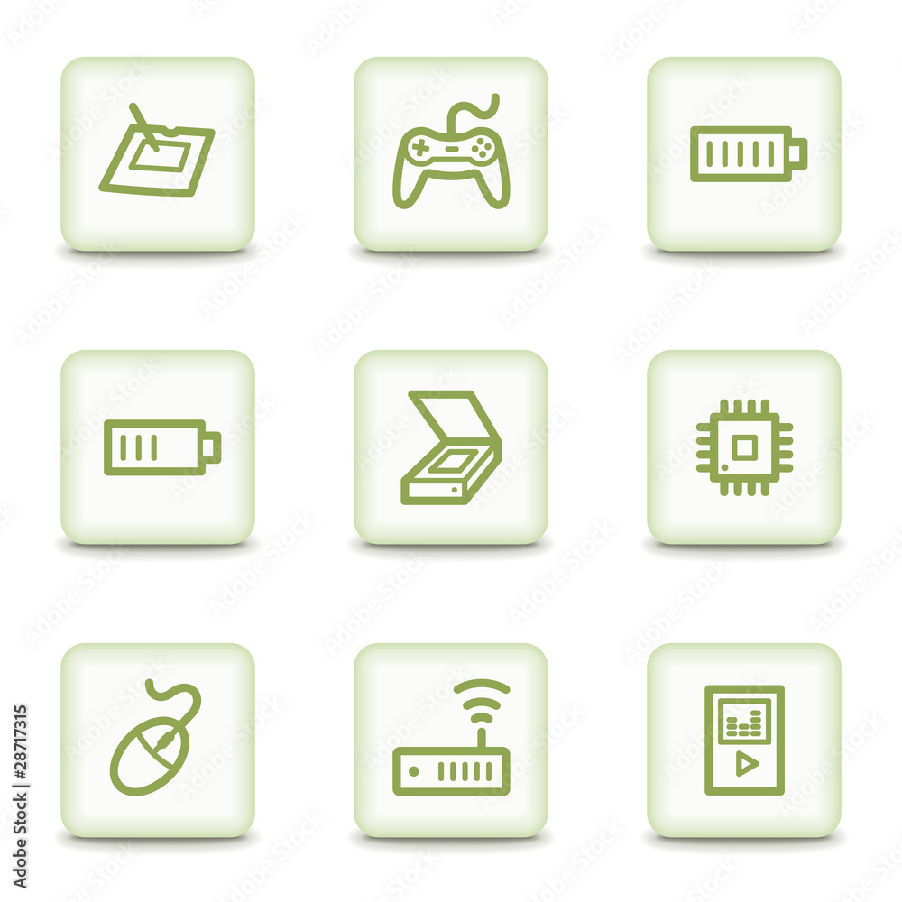 Electronics web icons set 2, white glossy buttons Electronics web icons set 2, white glossy buttons