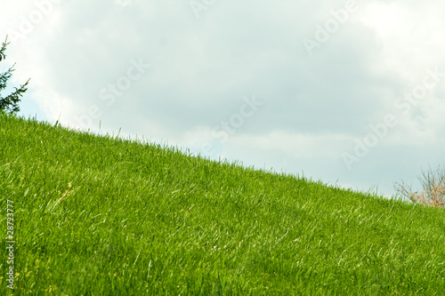 Green Grassy Hill, Clouds in Background