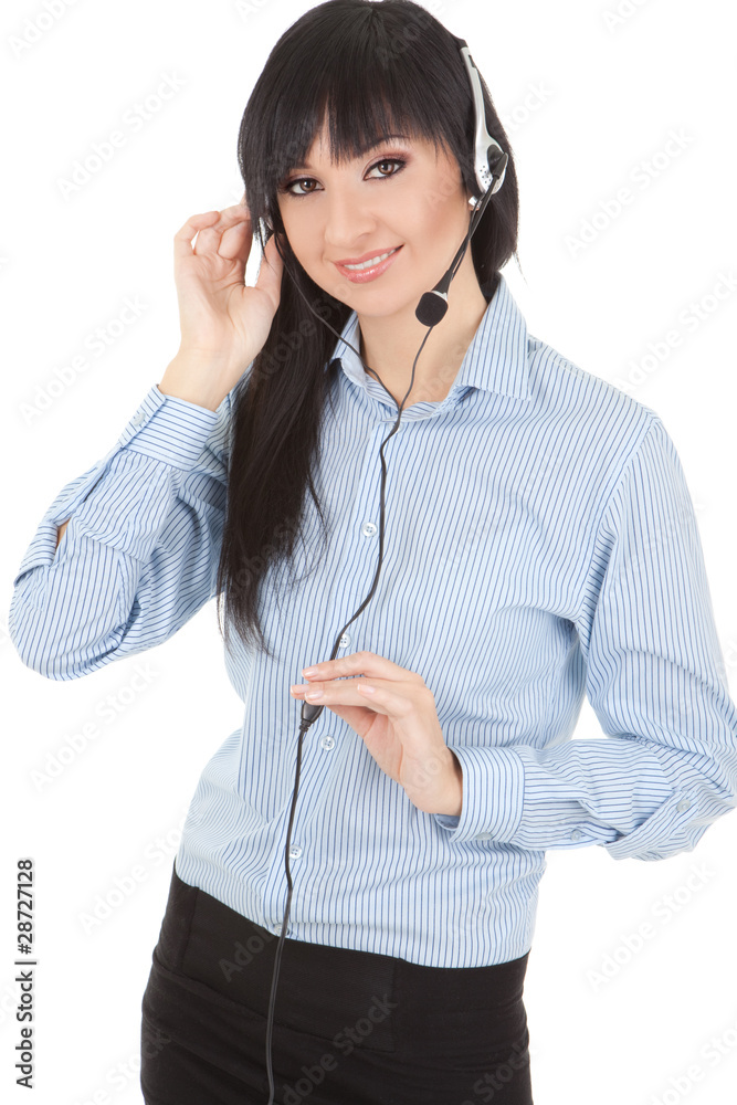Business woman-operator in earphones Business woman-operator in earphones