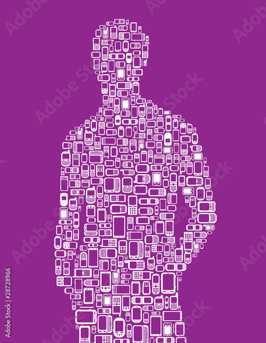 Silhouette of  man made with cellphones & Smartphones