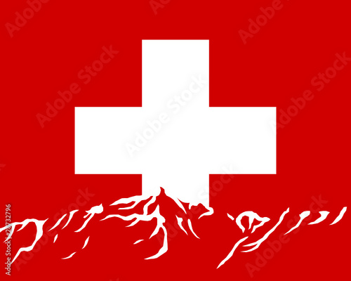 Gebirge mit Fahne der Schweiz