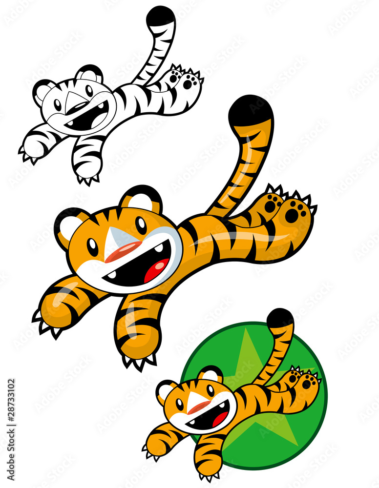 Naklejka premium Funny Tiger Jumping and Smiling