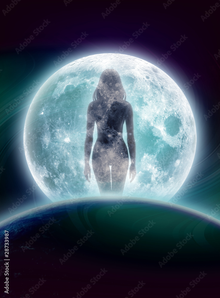 Naklejka premium Frau im Mond