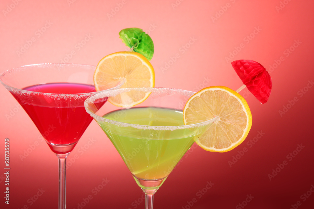 Martini glasses on red background Martini glasses on red background