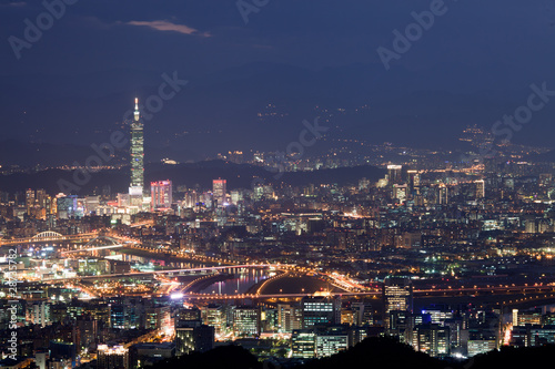 Night scenes of the Taipei city with light bule sky