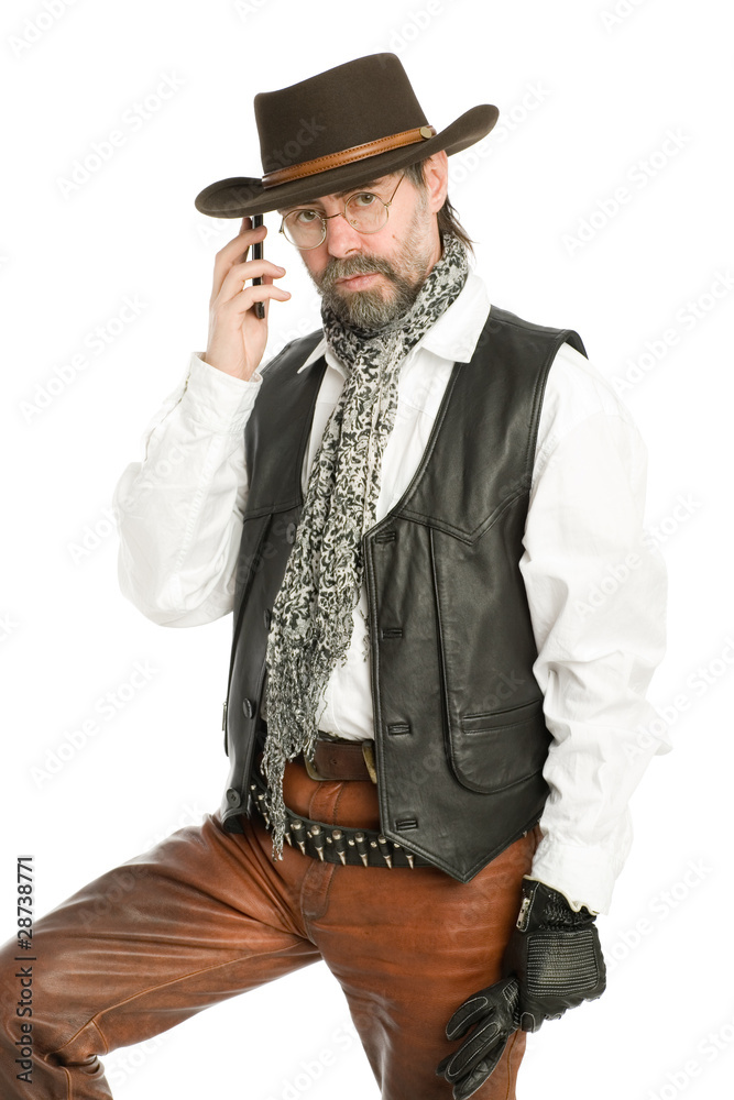 Interesting man talking on a mobile phone Interesting man talking on a mobile phone