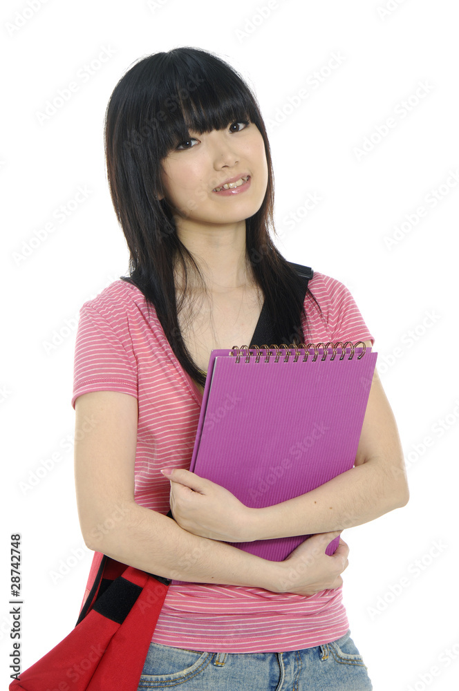 female carrying bag with notebooks isolated over a white female carrying bag with notebooks isolated over a white