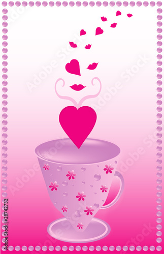The pink background with a cup full of love, vector
