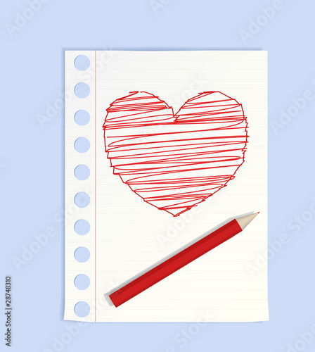 Big pencil drew a heart