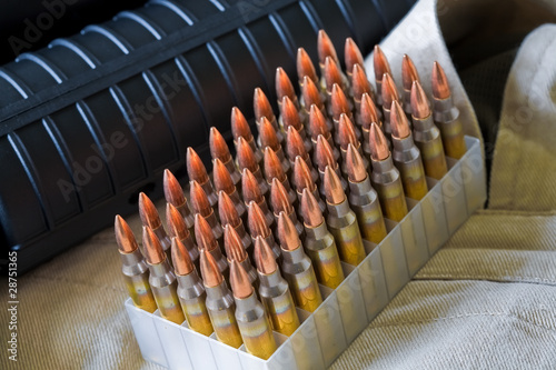Close-up of AR-15 rifle and ammo