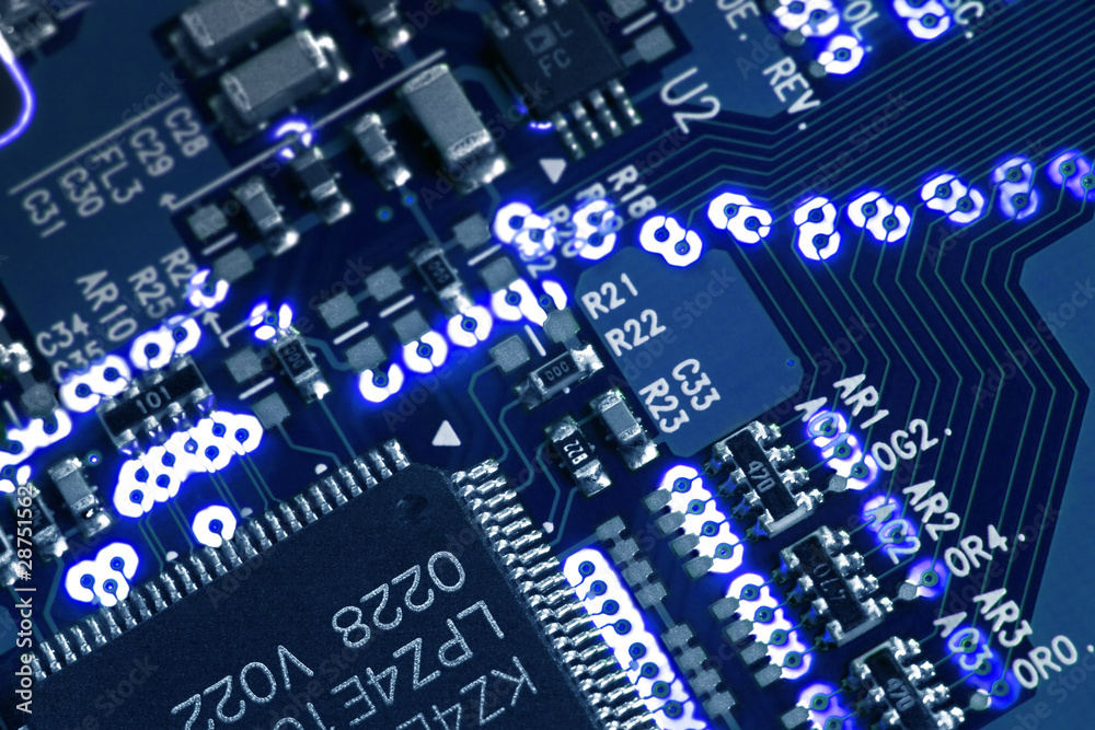 Obraz premium Blue glowing circuit board