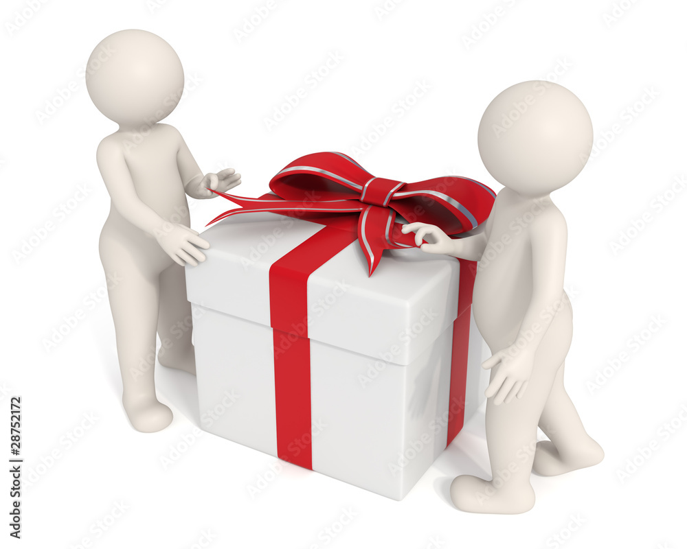 3d men opening a gift box 3d men opening a gift box