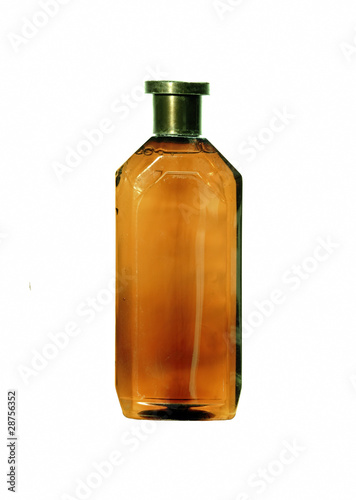 Close up of a cosmetics bottle (plastic) isolated on white