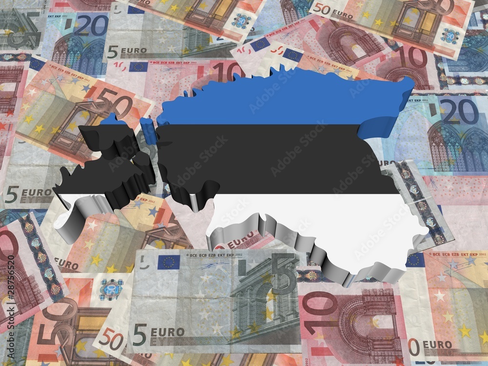 Estonia 3d Map flag on euro currency illustration Estonia 3d Map flag on euro currency illustration