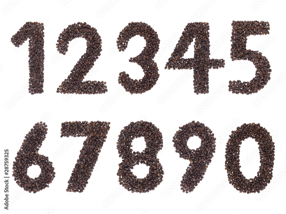 tabella deiNumeri fatti con caffè in grani