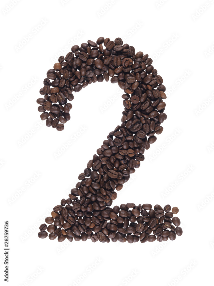 Numero due fatto con il caffè in grani Numero due fatto con il caffè in grani