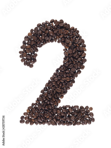 Numero due fatto con il  caffè in grani