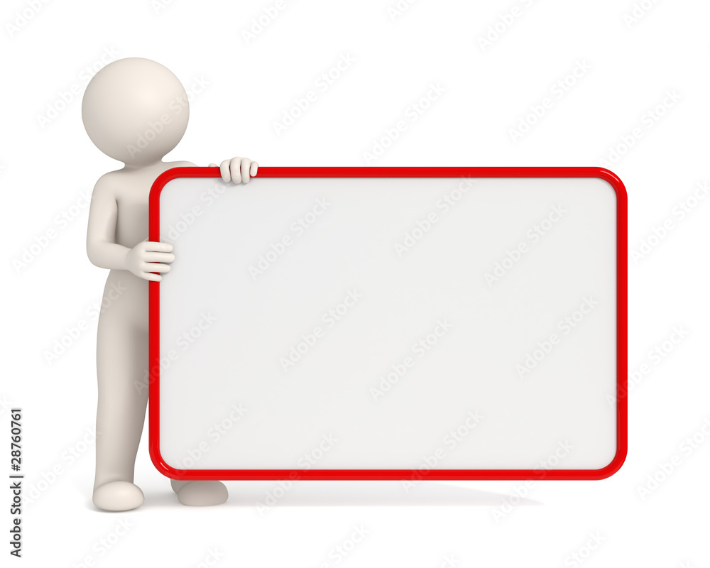 3d man holding an empty board with Red frame 3d man holding an empty board with Red frame