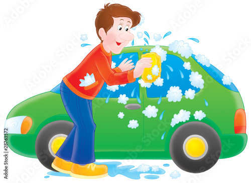 Man washing his car