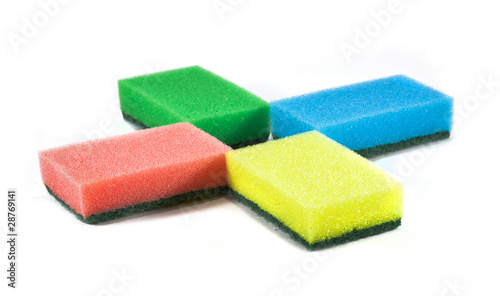 sponges for washing dishes on white