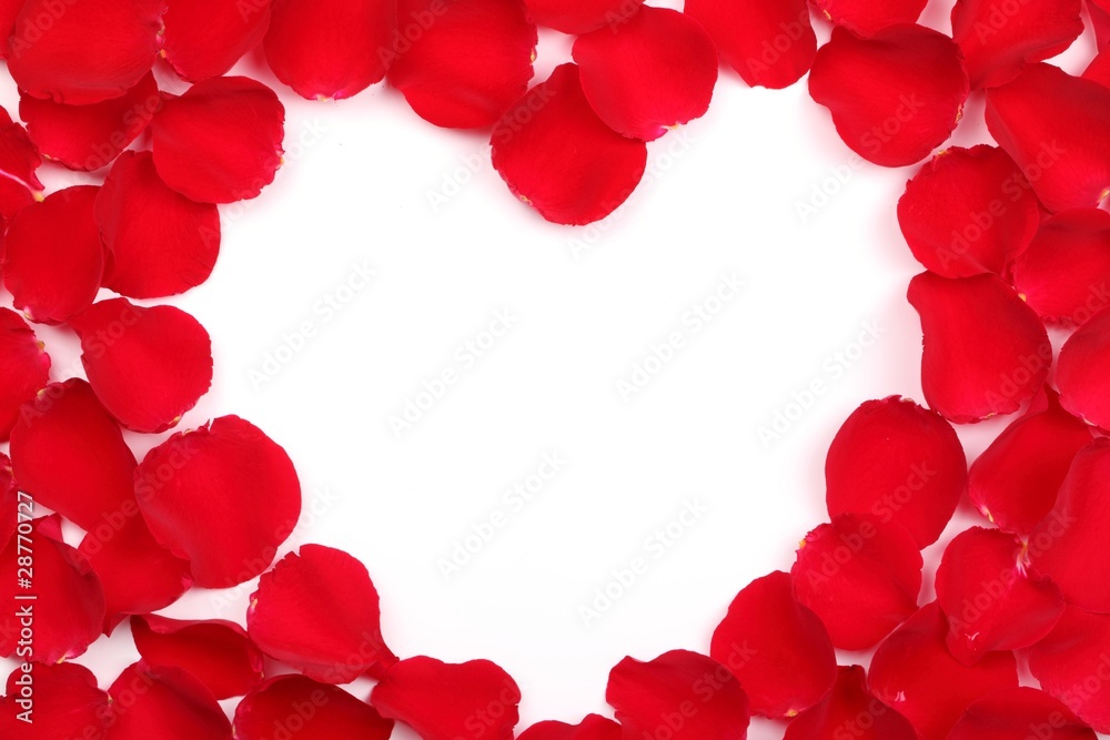 Rose petals forming heart-shaped frame Rose petals forming heart-shaped frame