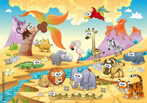 Obraz grasujące zwierzęta wśród wulkanów