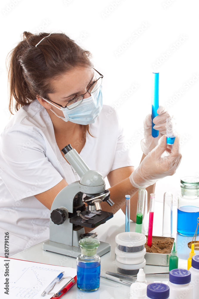 Fototapeta premium Young scientist woman working