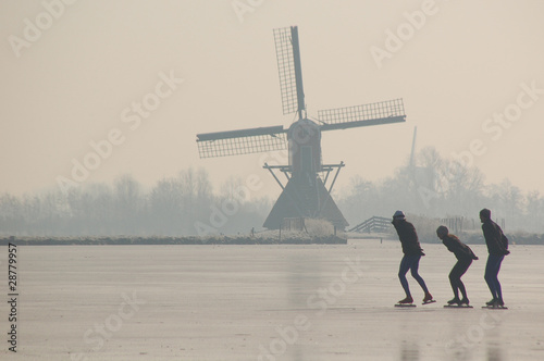 Frozen Canals in Holland. Dutch Winter Landscape