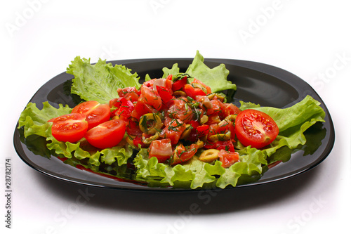Salad with salmon  tomato pepper olives