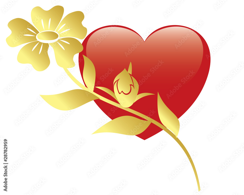 vector illustration of red heart and flower