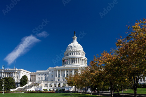 Capitol Building Autumn Foliage Washington DC, United States © qingwa