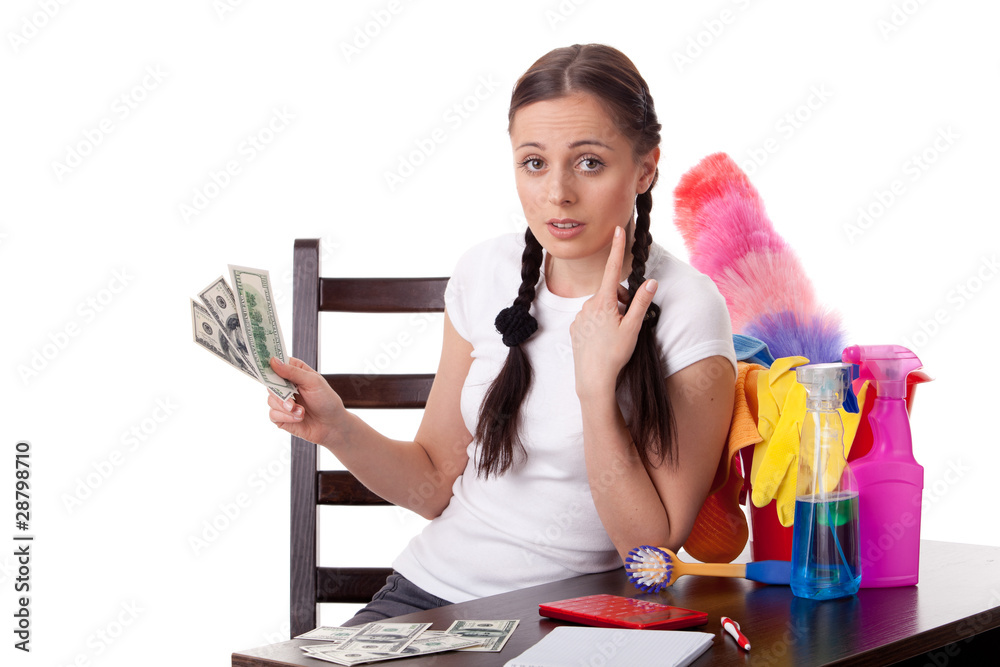 Young housewife. Family budget.