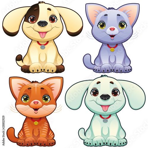 Cute dogs and cats. Vector ...