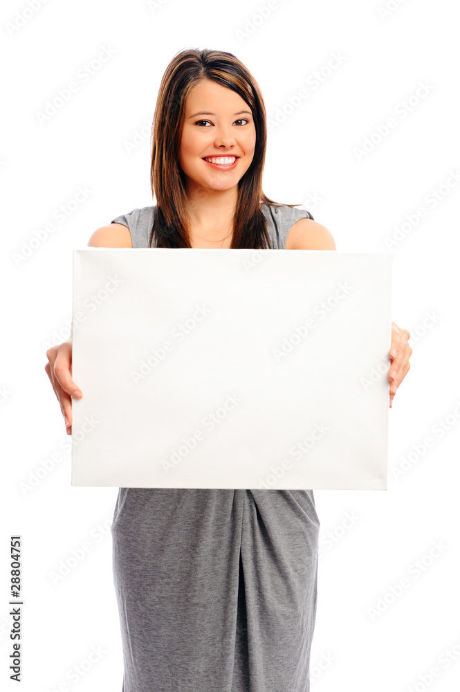 Pretty girl holding a white board Pretty girl holding a white board