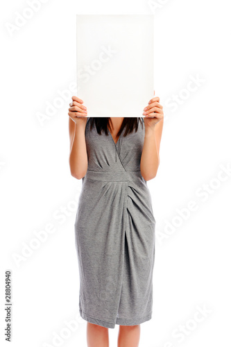 Obraz na płótnie Girl holding a white board