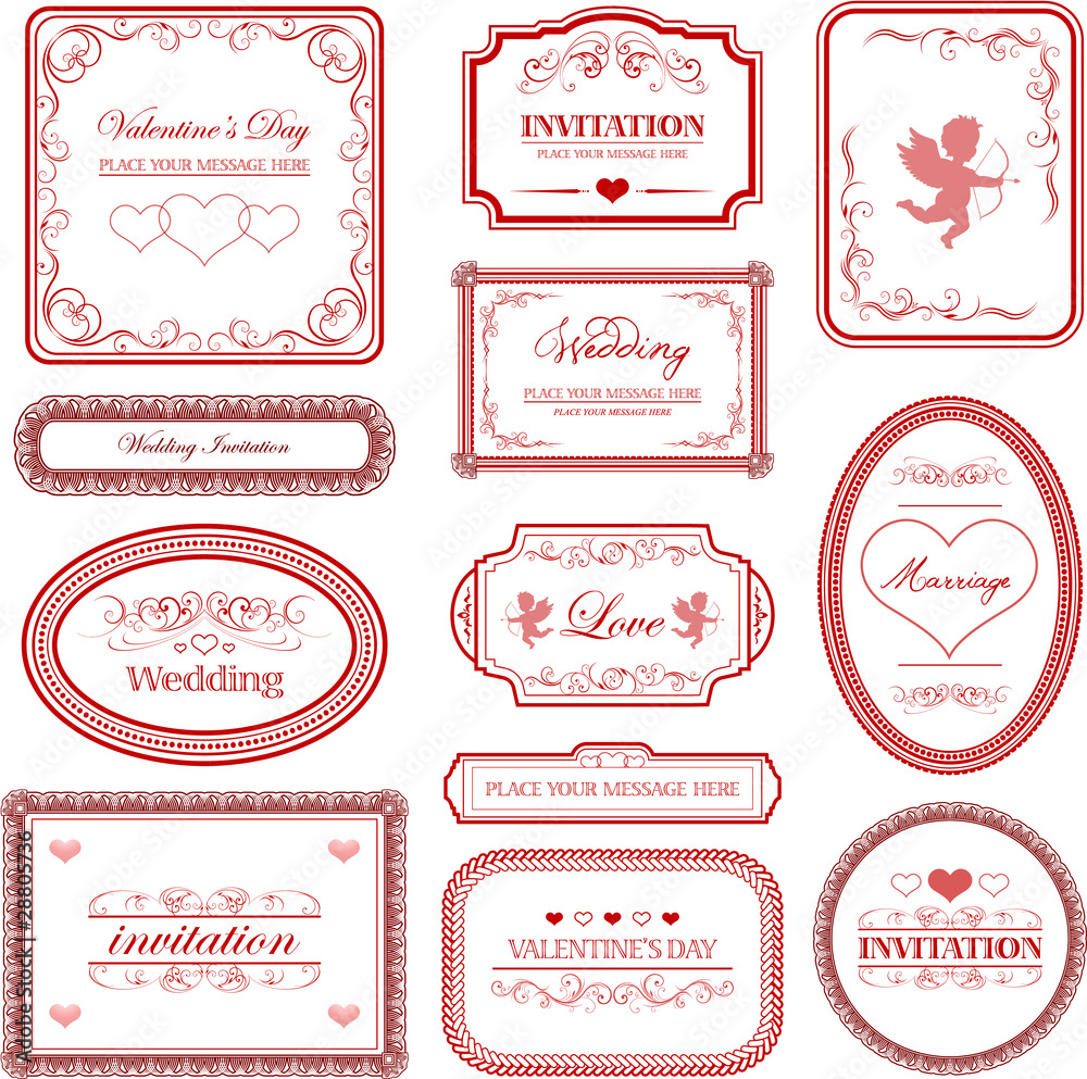 vector set: vintage valentine's day and wedding invitation