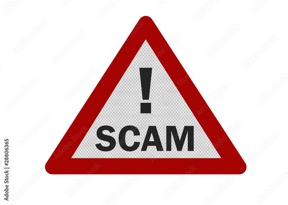 Photo realistic 'scam' sign, isolated on white Photo realistic 'scam' sign, isolated on white