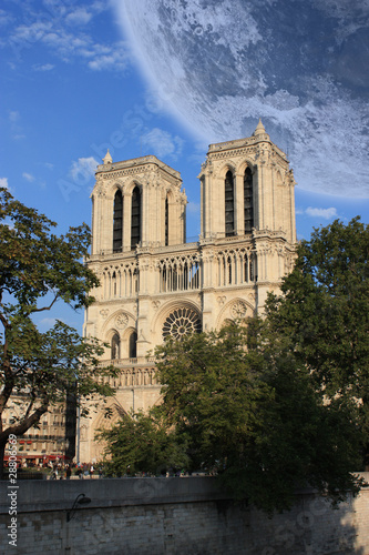 Notre Dame De Paris France under the moon