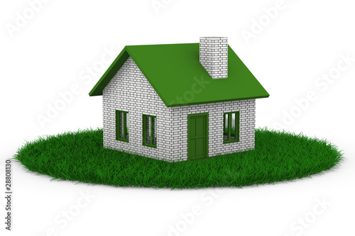 House on grass. Isolated 3D...