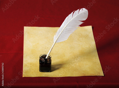 Inkwell with Quill and Old paper