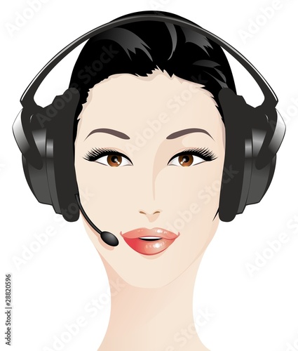 Ragazza Centralinista DJ-Operator Beautiful Girl's Face-Vector