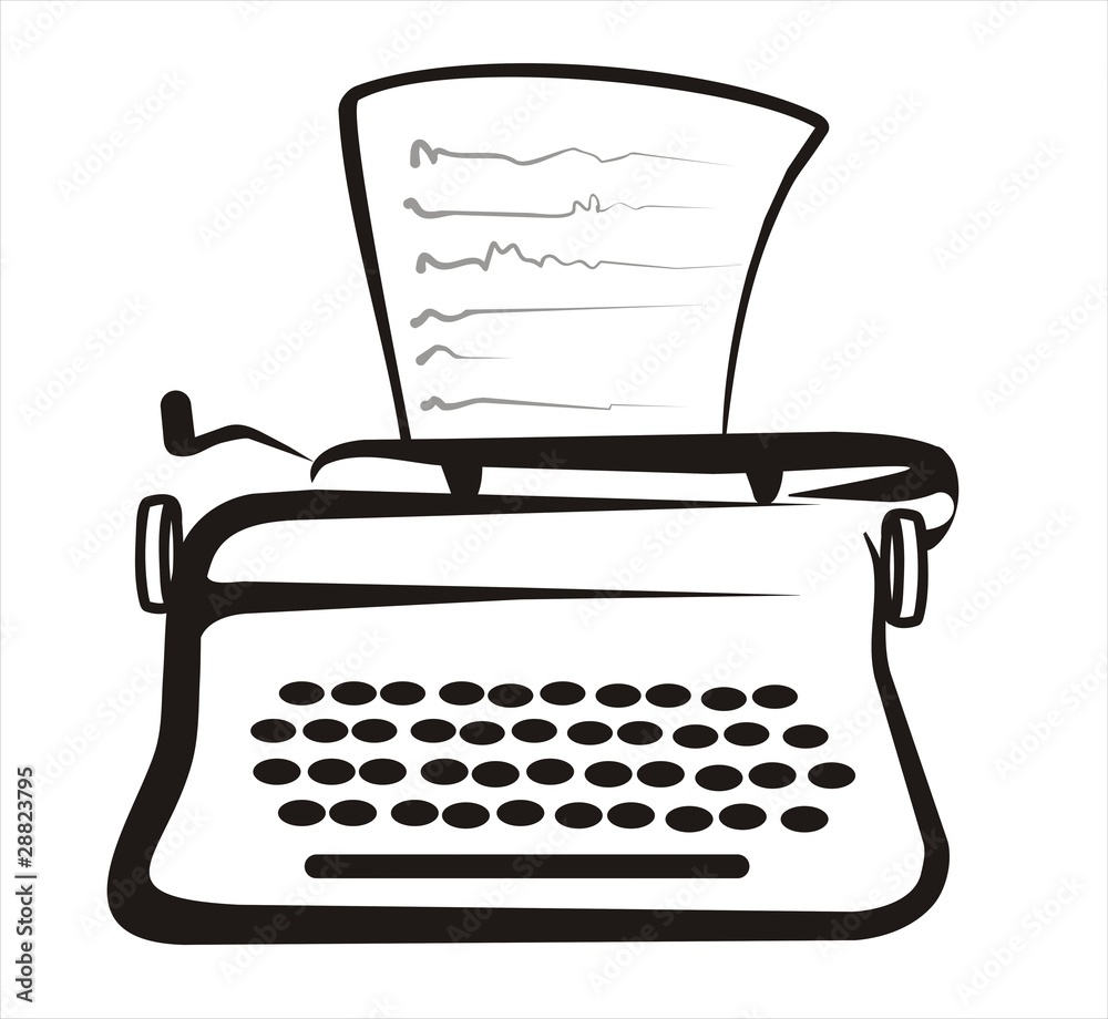 typewriter isolated illustration sketch in black lines