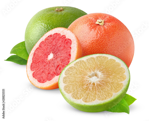 Isolated grapefruits. Cut grapefruits of different color isolated on white background