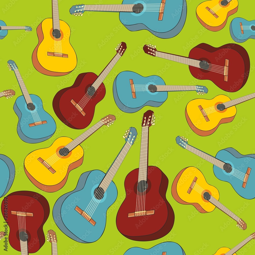 Naklejka premium vector illustration seamless pattern isolated guitars