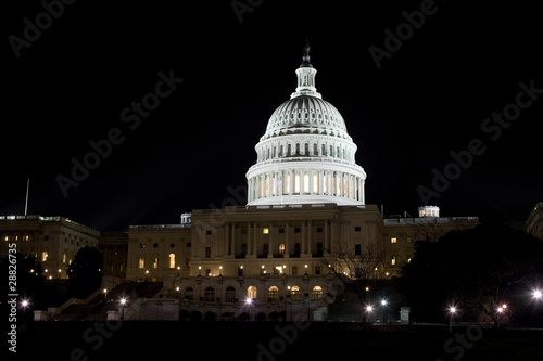 US Capitol Building Dome Illuminated at Night, Washington DC