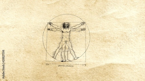 Vitruvian Man (DaVinci) on old paper photo