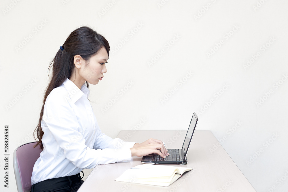 a portrait of young business woman working a portrait of young business woman working