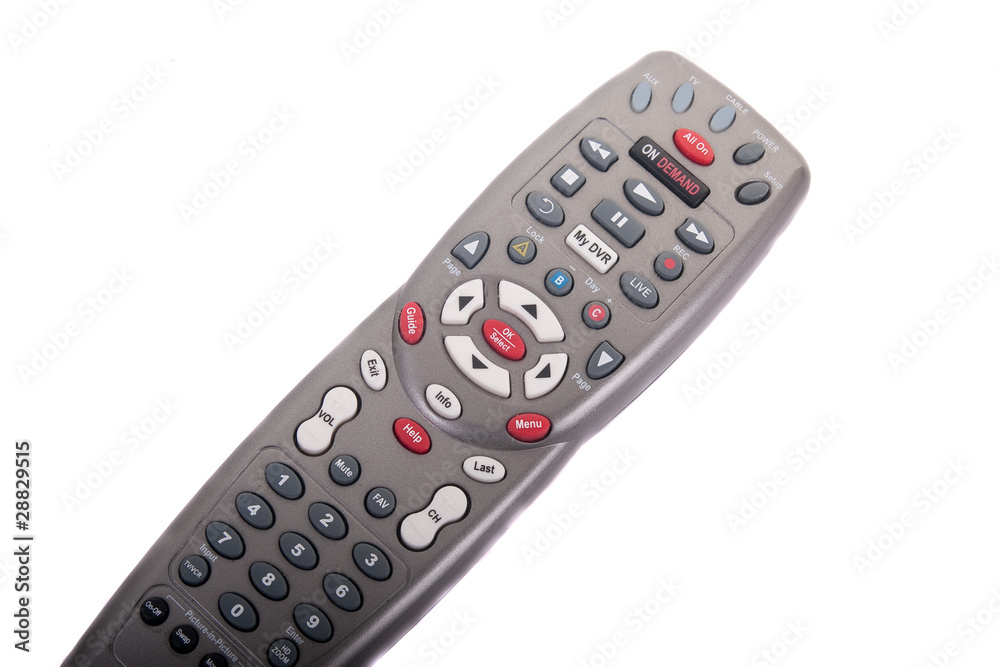 Gray Universal Remote on Angle White Background Gray Universal Remote on Angle White Background