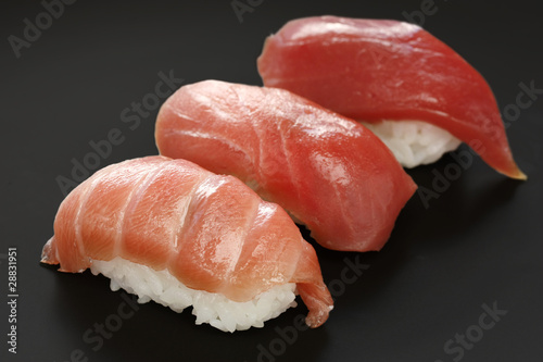 three types of tuna sushi , japanese food