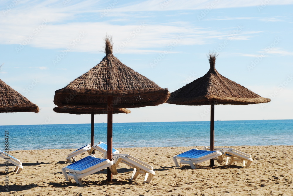 Sun Loungers on Beach Fuengirola, Spain